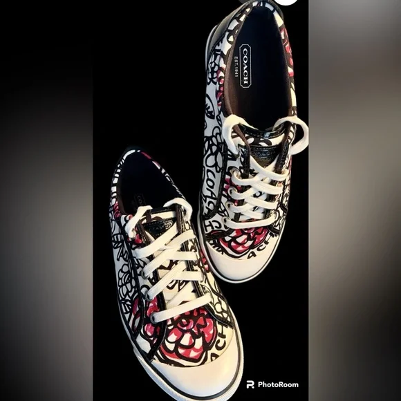 NIB Coach Poppy Sneakers Leather Trim Sz 9.5 - Picture 12 of 13